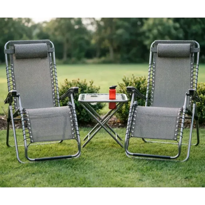 Садовый комплект - 2 раскладушки + стол LEOBRO Zero Gravity Plaid нагрузка 120 кг
