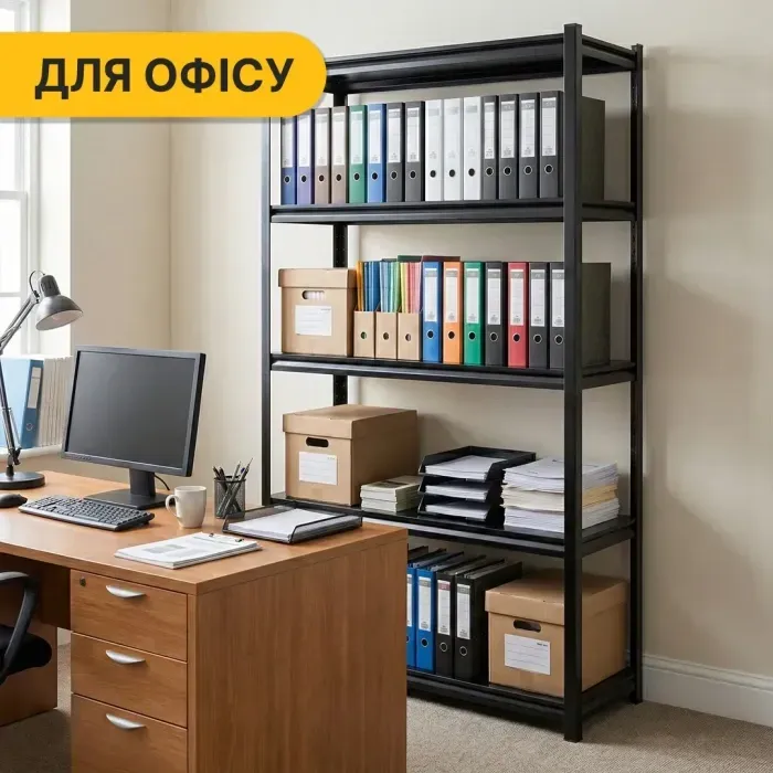Металлический стеллаж LEOBRO 182х90х40 см на 5 полок – усиленный каркас, погрузка 175 кг/полка