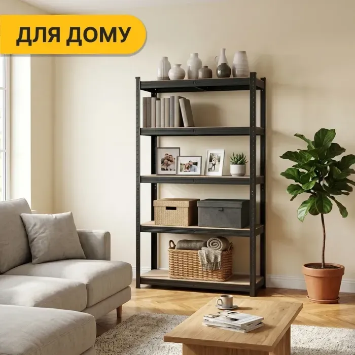 Стелаж LEOBRO Premium Black 200 х 90 х 40 см, 175кг/полиця, 5 полиць (LB-R128)