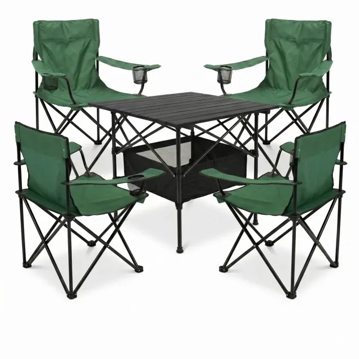 Комплект туристичний - стіл LEOBRO 52x52x50 см та 4 крісла Lite Green