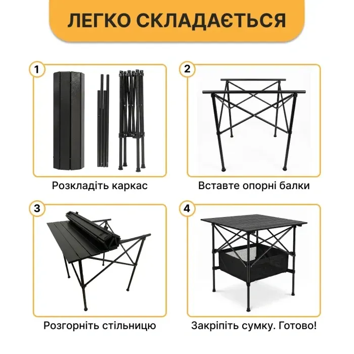 Комплект туристичний - стіл LEOBRO 52x52x50 см та 4 крісла Lite Green