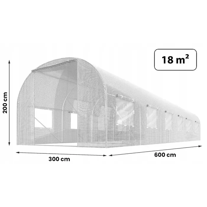 Садова теплиця з вікнами Plonos 18m2 Біла = 300х600х200 см (4977)