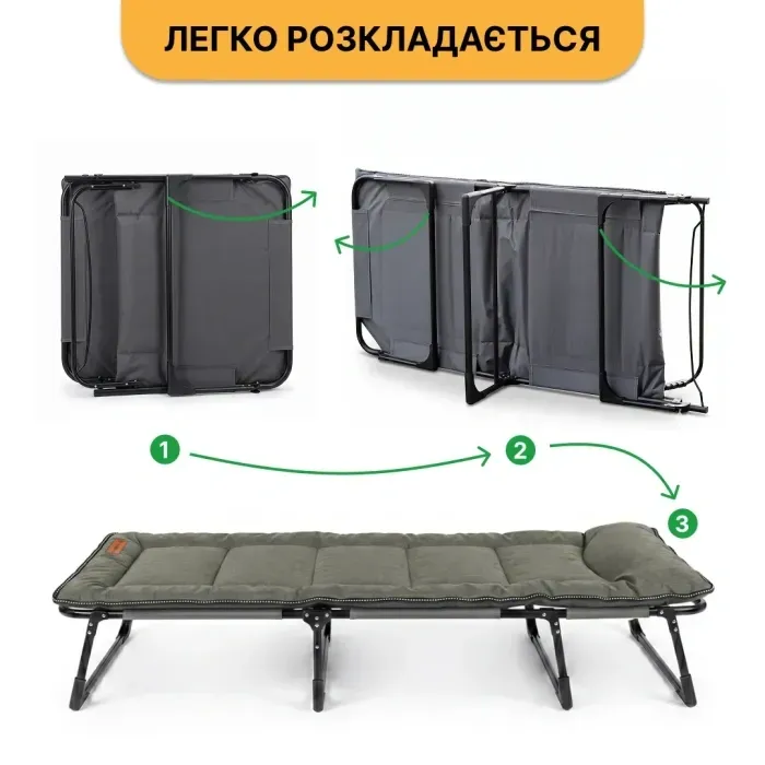 Розкладне ліжко (розкладачка) з вбудованим матрацом LEOBRO Khaki (LB-FB-S1-KHA)