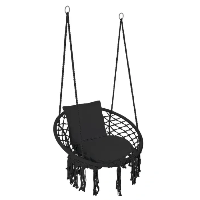 Качеля гнездо со спинкой 80 см плетеная с подушками TOGO Black (5902340320884)