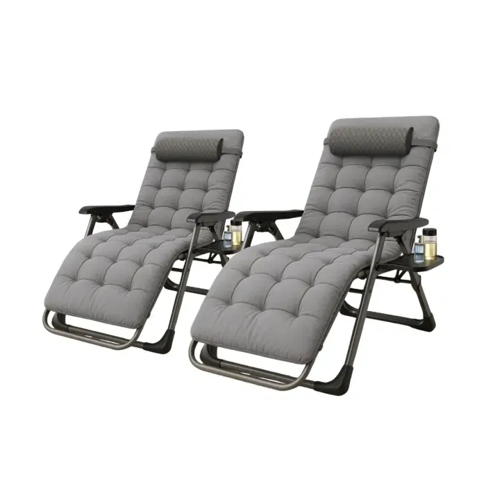 Шезлонг Zero Gravity LEOBRO (2 шт) серый, с подушкой, для дачи, сада, бассейна, до 150 кг