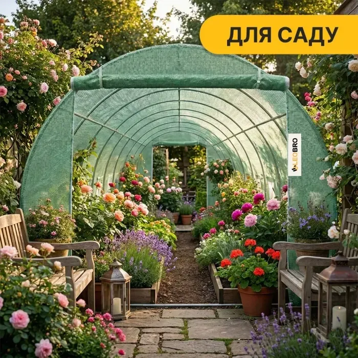 Посилена садова теплиця парник LEOBRO Garden 24 м2 Зелена. Тришарова 140 г/м2