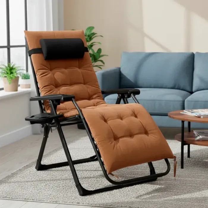 Раскладушка с матрасом LEOBRO Zero Gravity Коричневый Velvet. Кресло-Шезлонг