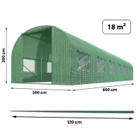 Теплица Plonos 18m2 – сквозной проход, окна, прочный каркас 600х300х200 см (Зеленая) (4976-В)