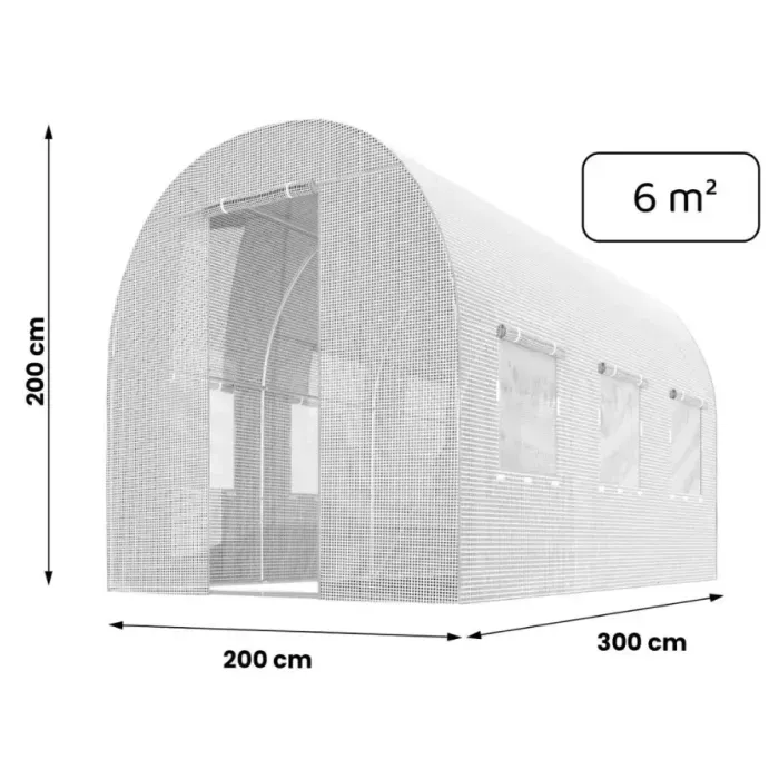 Садовая теплица с окнами 6 m2. Plonos Белая. Оцинкована 300х200х200 см. Парник для огорода