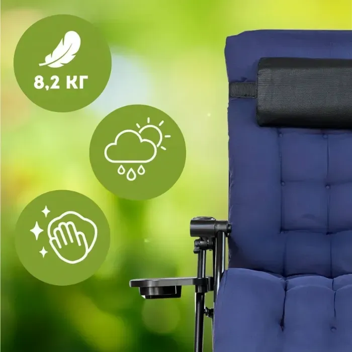 Шезлонг LEOBRO Zero Gravity Premium Dark Navy Blue: розкладний вуличний, Теслін, 150 кг