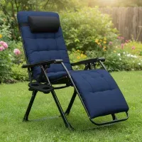 Шезлонг LEOBRO Zero Gravity Premium Plus Dark Navy Blue: раскладной уличный, Теслин, 150 кг