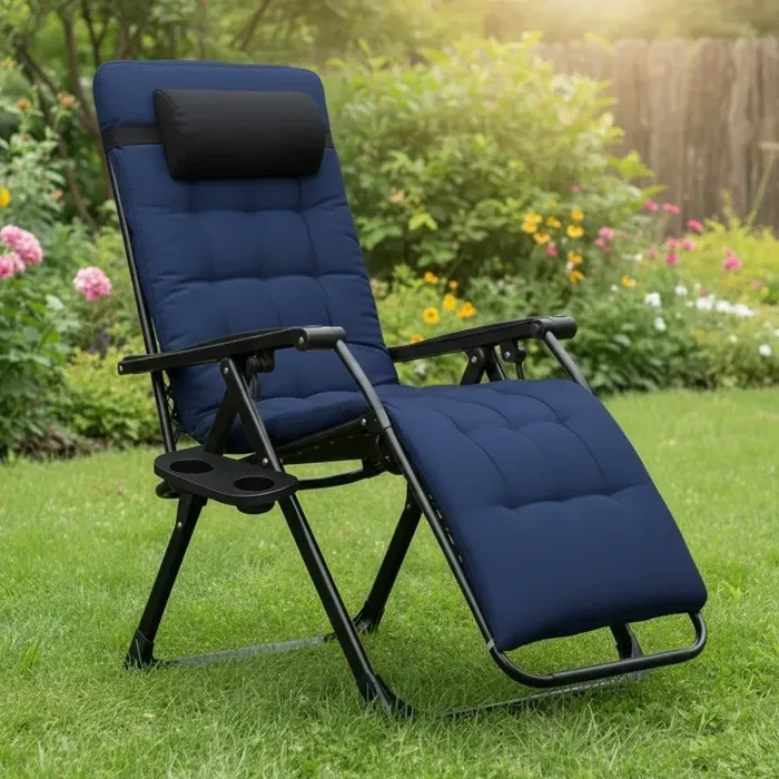 Шезлонг LEOBRO Zero Gravity Premium Dark Navy Blue: розкладний вуличний, Теслін, 150 кг