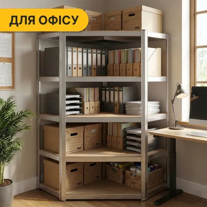 Кутовий стелаж LEOBRO Premium 180х90х40 см на 5 полиць – оцинкований, полиці МДФ, навантаження 175 кг/полиця