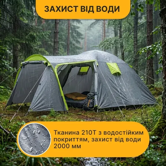 Готовий туристичний набір 4-місний: Намет LEOBRO Pro Camp Grey + 4 надувні килимки Air Mat 190x60 см