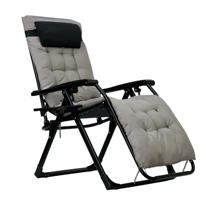 Шезлонг LEOBRO Zero Gravity Premium Plus розкладний сірий з матрацом, до 150 кг, для відпочинку