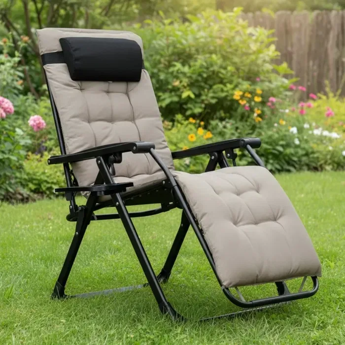 Шезлонг LEOBRO Zero Gravity Premium Plus розкладний сірий з матрацом, до 150 кг, для відпочинку