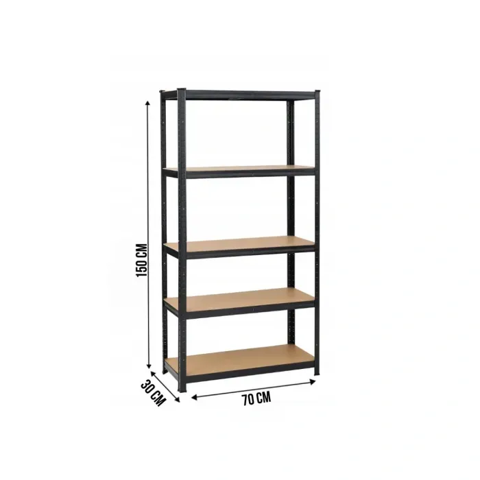 Стелаж LEOBRO Premium Black 150x70x30 см, 175 кг/полиця, 5 полиць, чорний металевий для зберігання