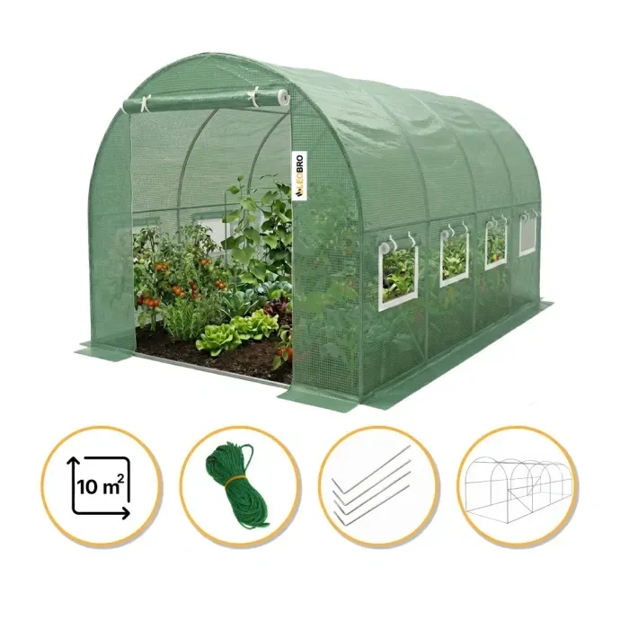 Усиленная теплица 10м² LEOBRO Garden Green (4х2.5м) с армированной пленкой 24мм для дачи