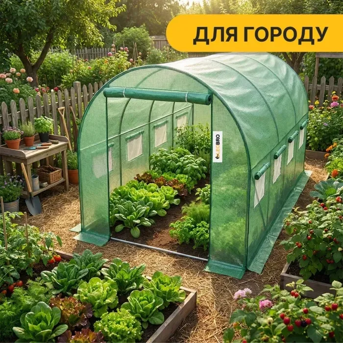 Усиленная теплица 10м² LEOBRO Garden Green (4х2.5м) с армированной пленкой 24мм для дачи