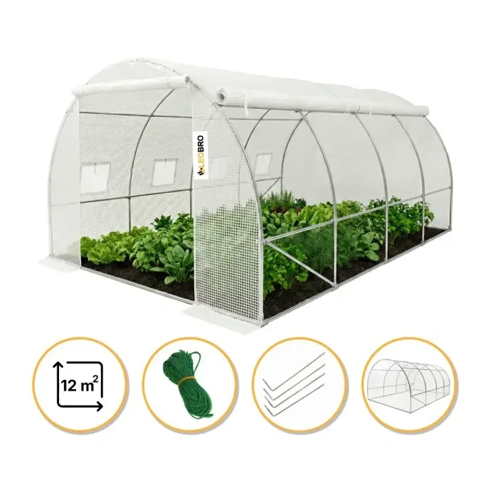 Теплиця парник LEOBRO Garden 12 м2 MultiDoor (4x3 м) Біла з бічним відкриванням