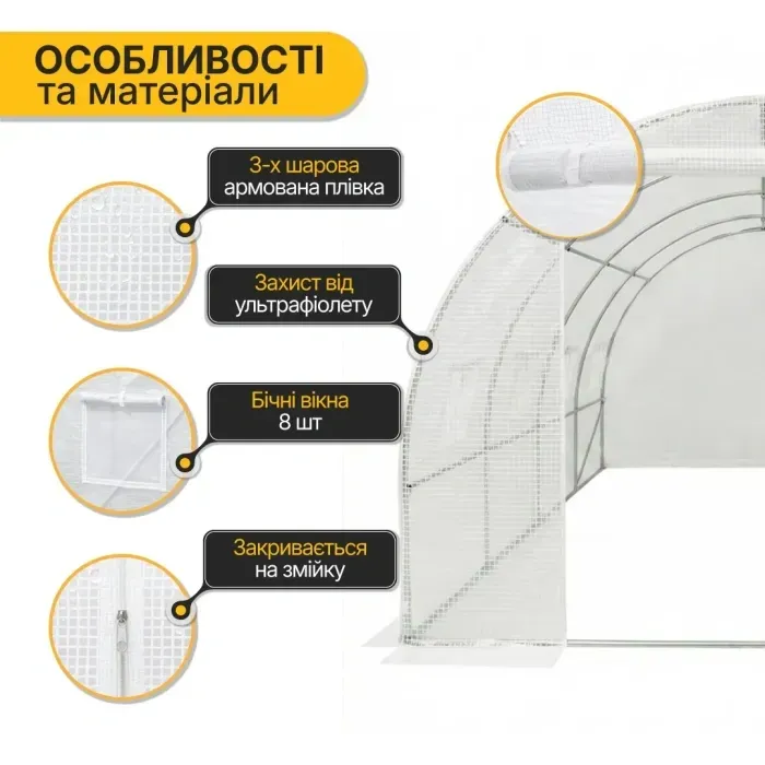 Теплиця парник LEOBRO Garden 12 м2 MultiDoor (4x3 м) Біла з бічним відкриванням