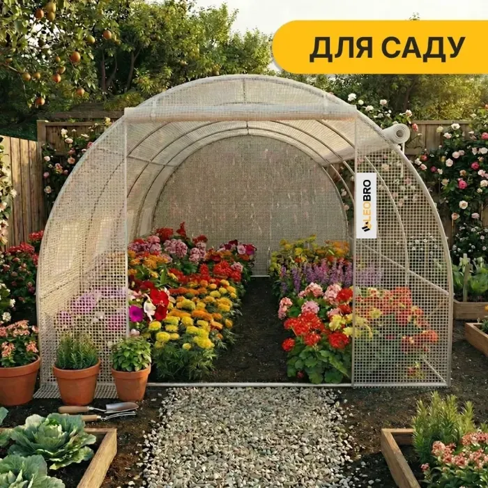 Теплиця парник LEOBRO Garden 12 м2 MultiDoor (4x3 м) Біла з бічним відкриванням