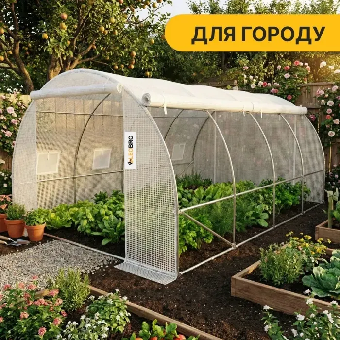 Теплиця парник LEOBRO Garden 12 м2 MultiDoor (4x3 м) Біла з бічним відкриванням