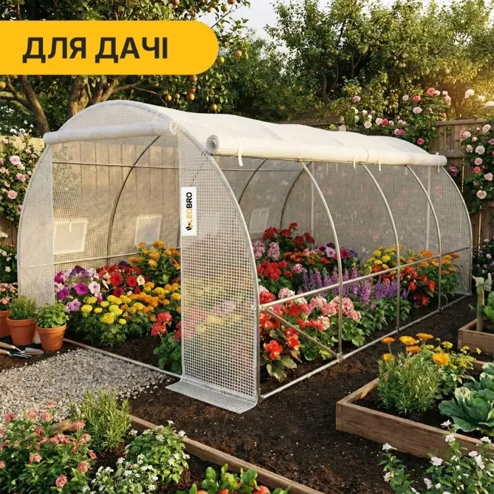 Теплиця парник LEOBRO Garden 12 м2 MultiDoor (4x3 м) Біла з бічним відкриванням