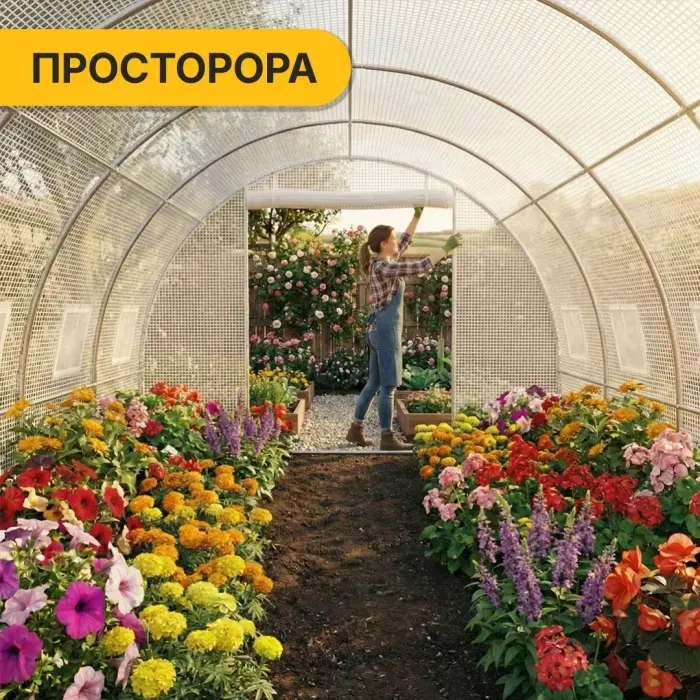 Теплиця парник LEOBRO Garden 12 м2 MultiDoor (4x3 м) Біла з бічним відкриванням