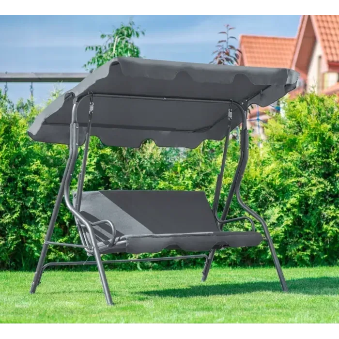 Садовая качеля 3-х местная LEOBRO Relax Grey с подушками, до 200 кг