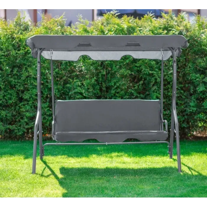 Садовая качеля 3-х местная LEOBRO Relax Grey с подушками, до 200 кг