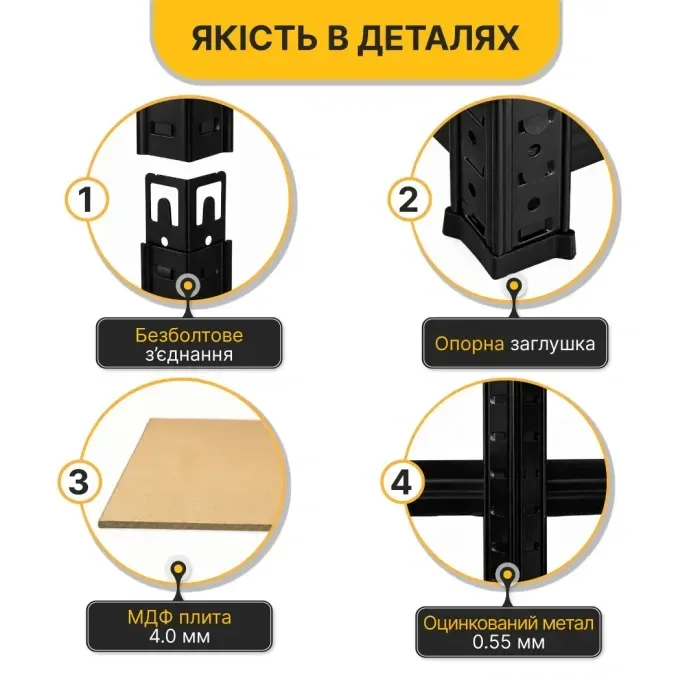 Кутовий стелаж LEOBRO Premium Black 180х90х40 см на 5 полиць – чорний каркас, полиці МДФ, навантаження 175 кг/полиця