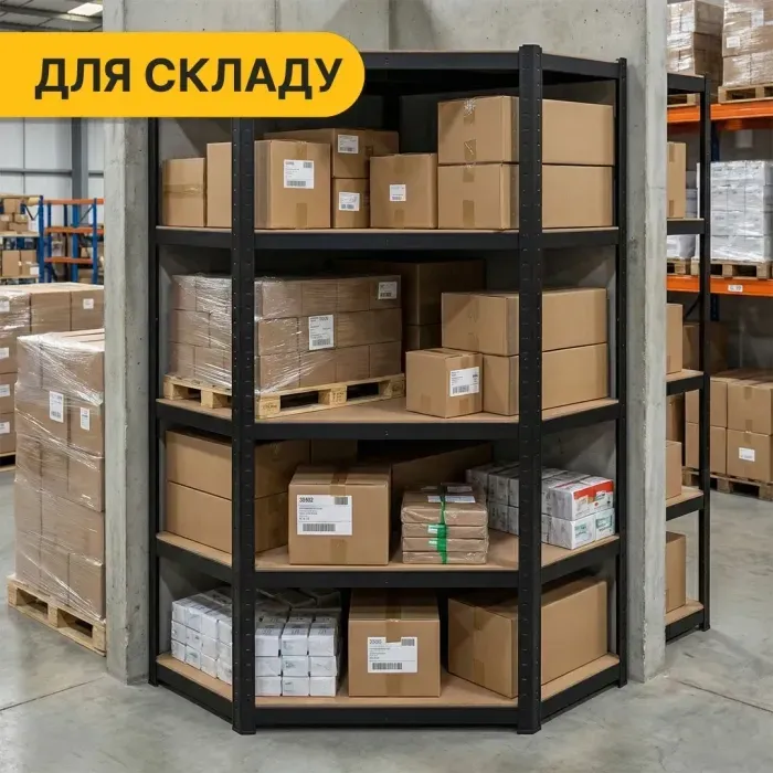 Кутовий стелаж LEOBRO Premium Black 180х90х40 см на 5 полиць – чорний каркас, полиці МДФ, навантаження 175 кг/полиця