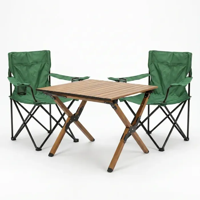 Комплект туристичний - стіл LEOBRO Camp M 59х59х38 см та 2 крісла Lite Green