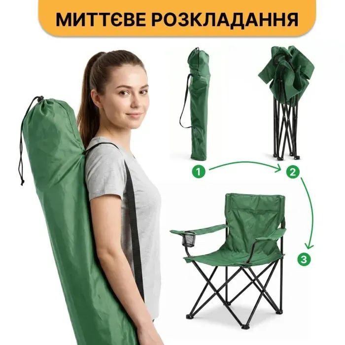 Комплект туристичний - стіл LEOBRO Camp M 59х59х38 см та 2 крісла Lite Green