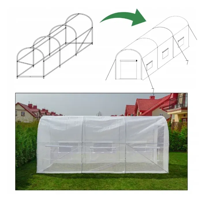 Теплиця садова 10м2 LEOBRO Garden: посилена, 6 вікон, плівка 140г/м²