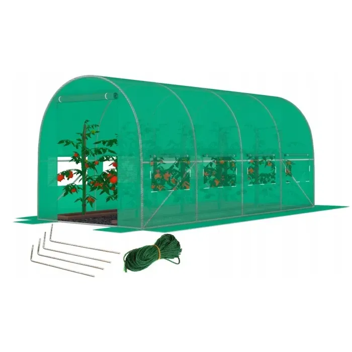 Теплица Садовая 9м² FunFit Garden 450x200x200 Зеленая: Оцинкованный каркас, Усиленная Пленка, Окна