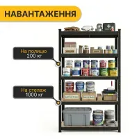 Стелаж LEOBRO Premium Black 180 х 100 х 50 см, 200кг/полиця, 5 полиць (LB-R129)