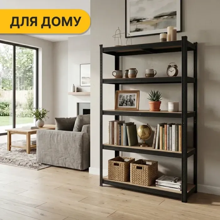 Стелаж LEOBRO Premium Black 180 х 100 х 50 см, 200кг/полиця, 5 полиць (LB-R129)