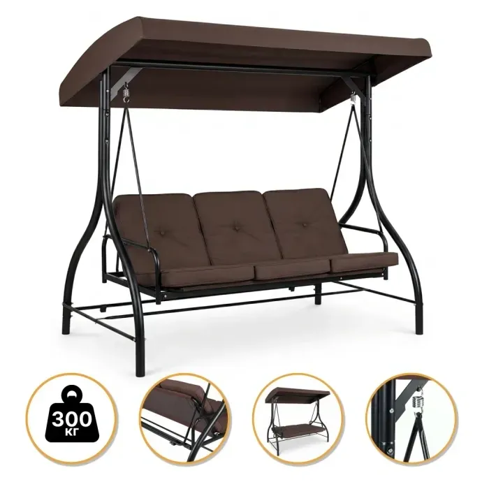 Садова гойдалка з товстим матрацом LEOBRO Luxury Pro Brown (LB-1045)