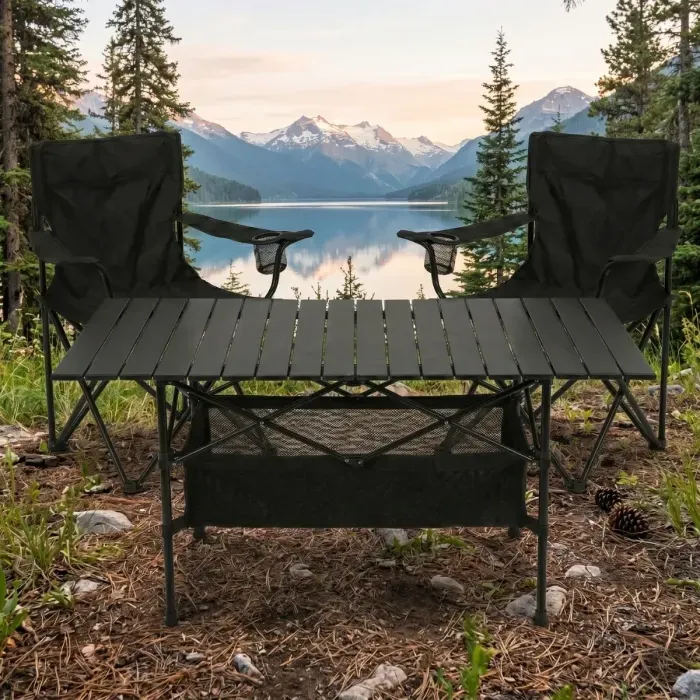 Комплект туристичний - стіл LEOBRO 117x55x50 см та 2 крісла Lite Black