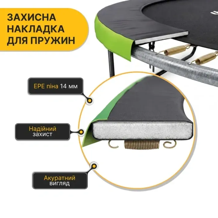 Батут LEOBRO Premium Pro 312 см (10FT) с внутренней защитной сеткой, усиленная рама, оцинкованный, зеленый