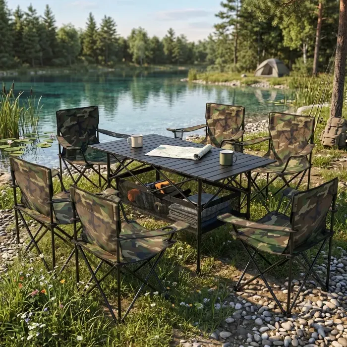 Комплект туристичний - стіл LEOBRO 117x55x50 см та 6 крісел Lite Military