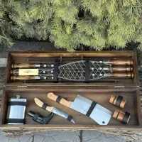 Подарочный набор для барбекю Mzavod Мастер BBQ: шампуры, кейс, фляга, нож и др.