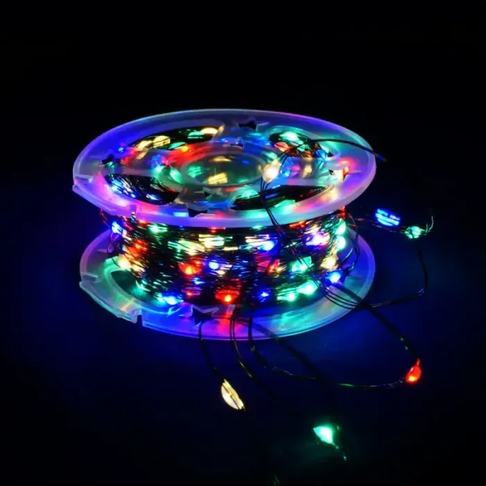 Гірлянда Роса 50м 500 LED мультиколор (різнокольорова) на зеленому дроті, з пультом ДУ, для ялинки та інтер'єру