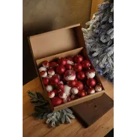Новогодние шары 40 шт. "Битое стекло" Красный. Елочные игрушки пластик