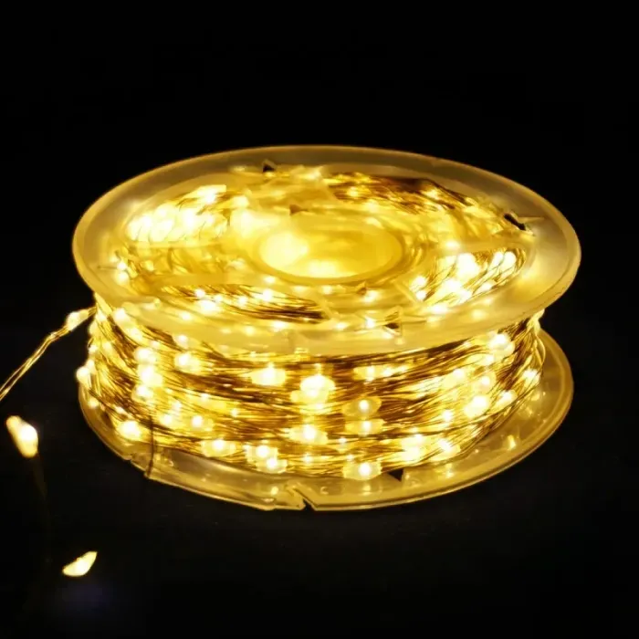 Гирлянда Роса 100м 1000 LED Теплый Белый Свет Белый Провод - Светодиодная Гирлянда