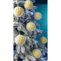 Новорічні кулі 18 шт Фацет Оксамит Жовтий 8 см. Кулі на ялинку. Ялинкові іграшки