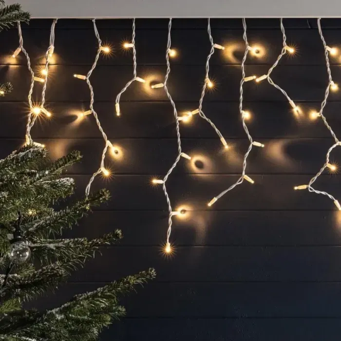Гирлянда Бахрома LED 5м*0.5м Тепло-белая Белый провод С коннектором для улицы и дома