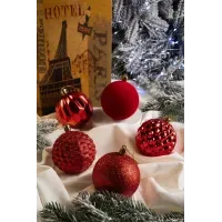 Новогодние шары 25 шт. "Ассорти" Красный. Елочные игрушки пластик